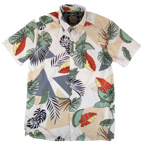 Good Vibes Shirt Small Men's Vintage Stretch Button Down All Over Print Tropical